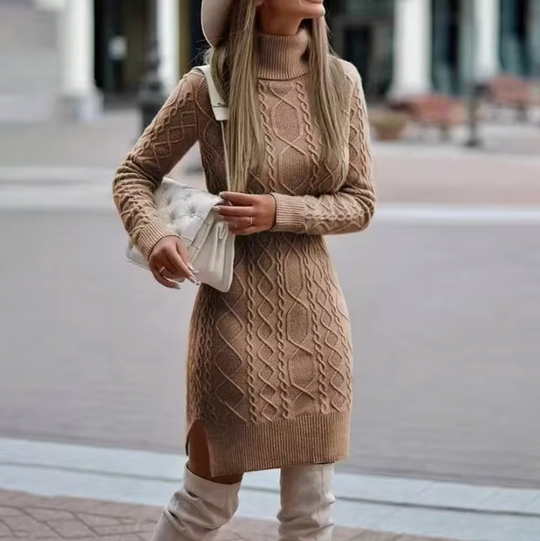 Kvinders Midi Kjole Turtleneck Kabelstrik 1