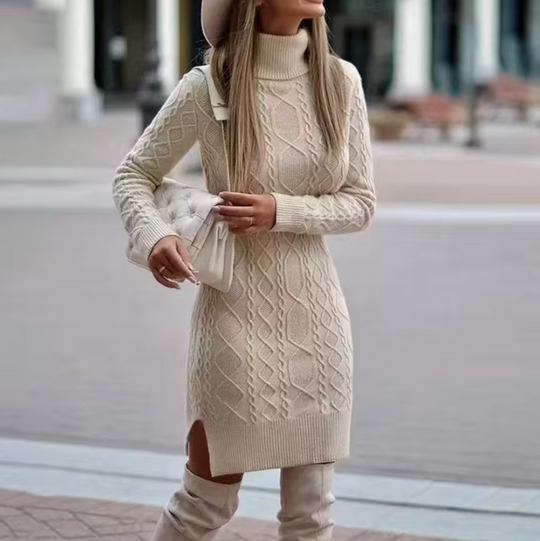 Kvinders Midi Kjole Turtleneck Kabelstrik 2