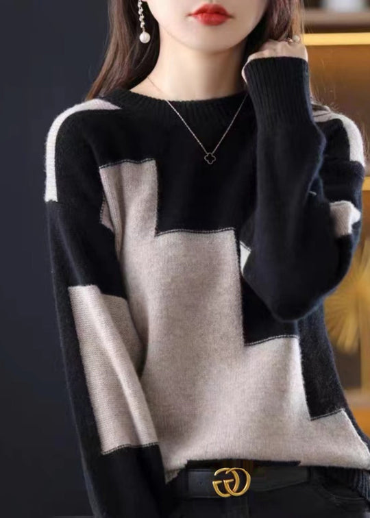 Kvinders O-hals Sweater med Patchwork Design 3