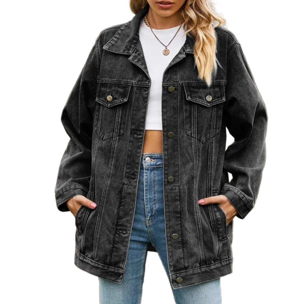 Kvinders Oversize Retrojakke med Klassisk Design 0