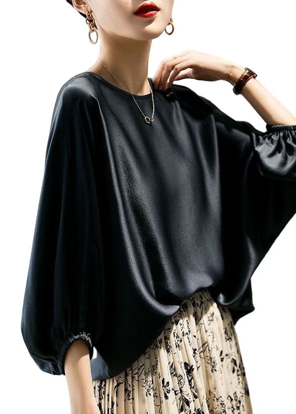 Kvinders Oversized Bluse med O-hals og Batwing ærmer 0