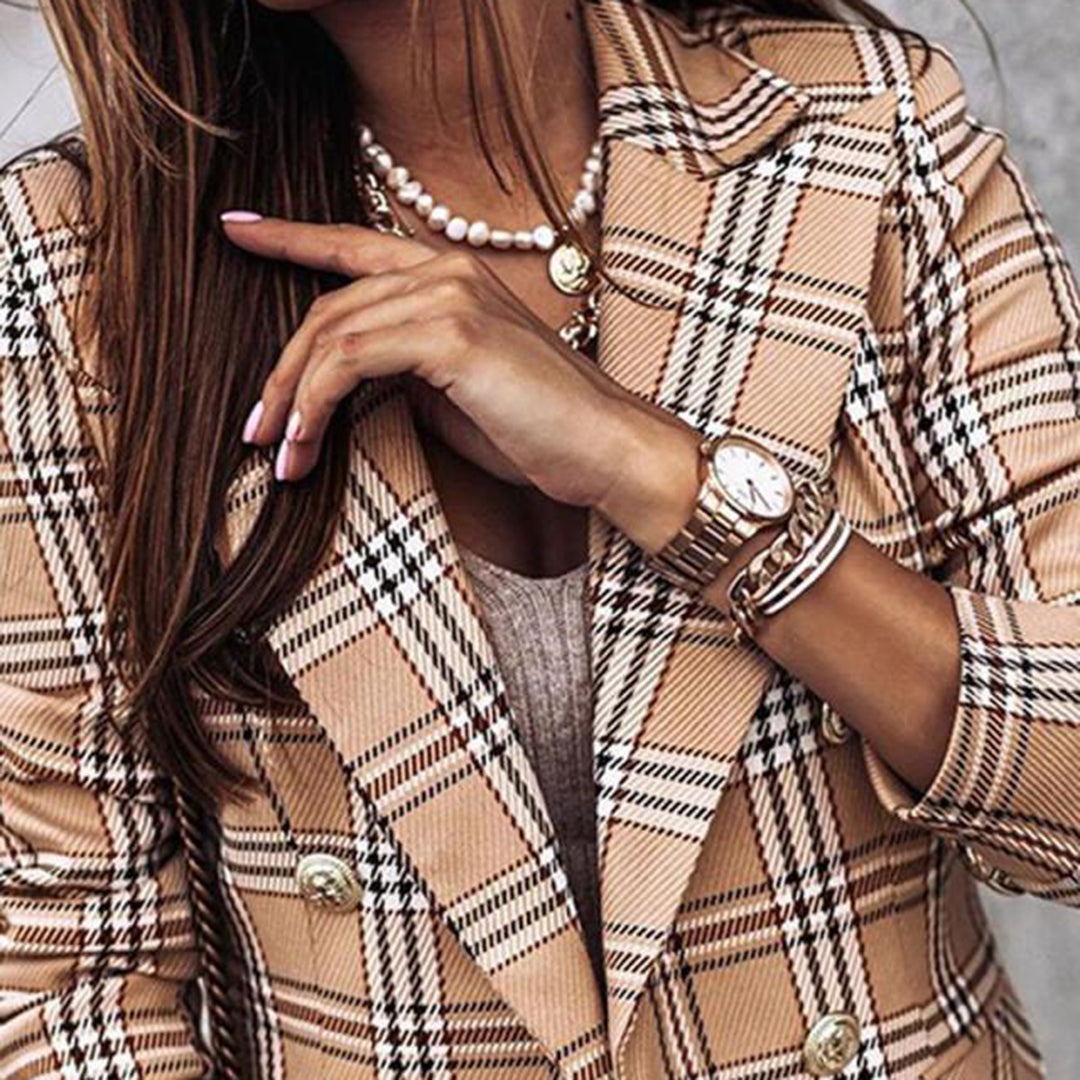 Kvinders Plaid Blazer med Termisk Foring 6