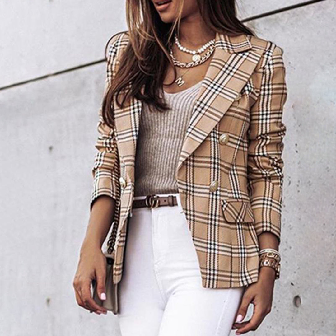 Kvinders Plaid Blazer med Termisk Foring 8