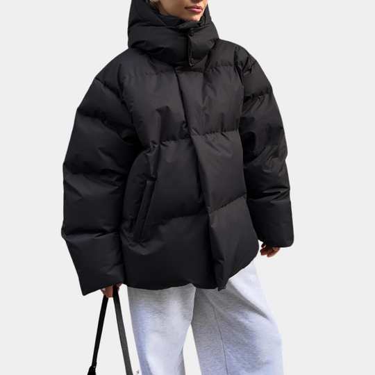 Kvinders Pufferjakke - Oversized Pasform - Quilltet Hætte - Vandafvisende 3