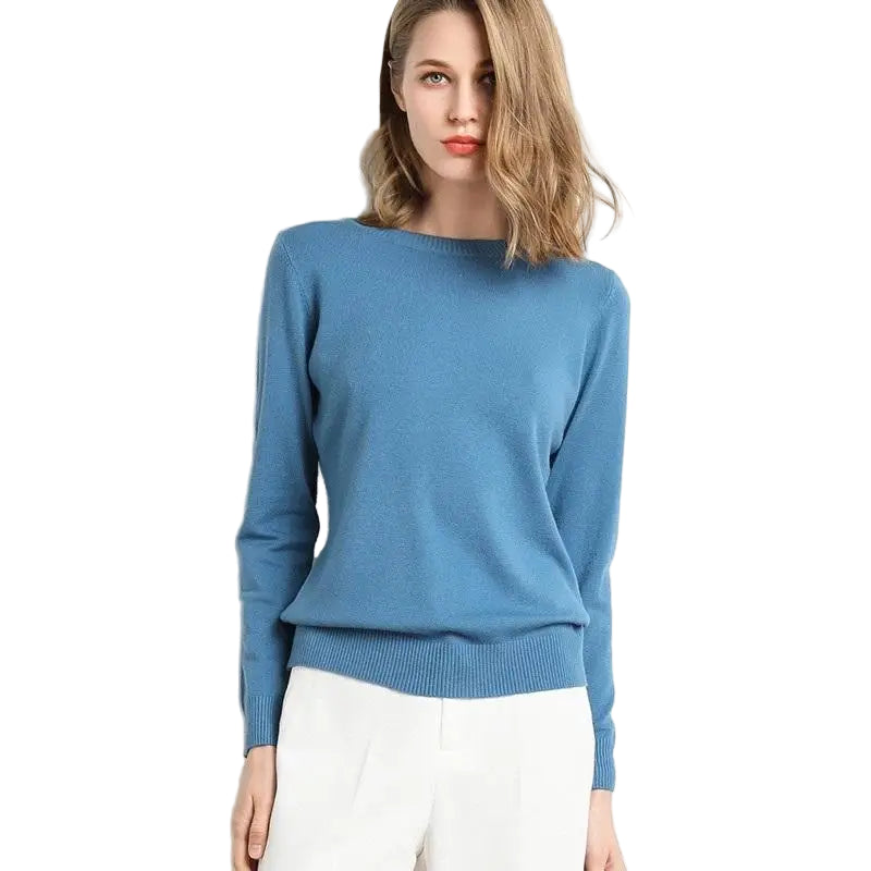 Kvinders Pullover Merino Uld O-Hals Langærmet Striktrøje 0