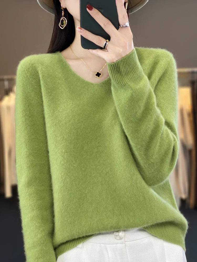 Kvinders Pullover V-Hals Merino Uld 1