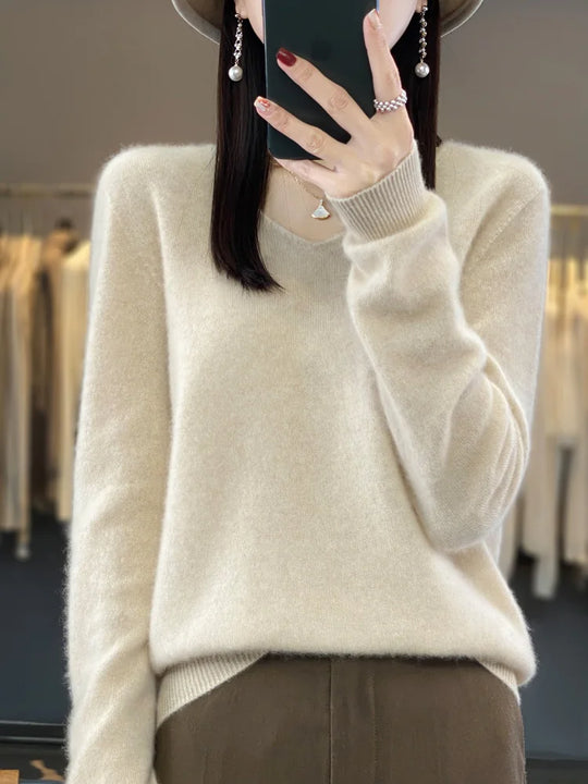 Kvinders Pullover V-Hals Merino Uld 10