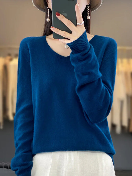 Kvinders Pullover V-Hals Merino Uld 11