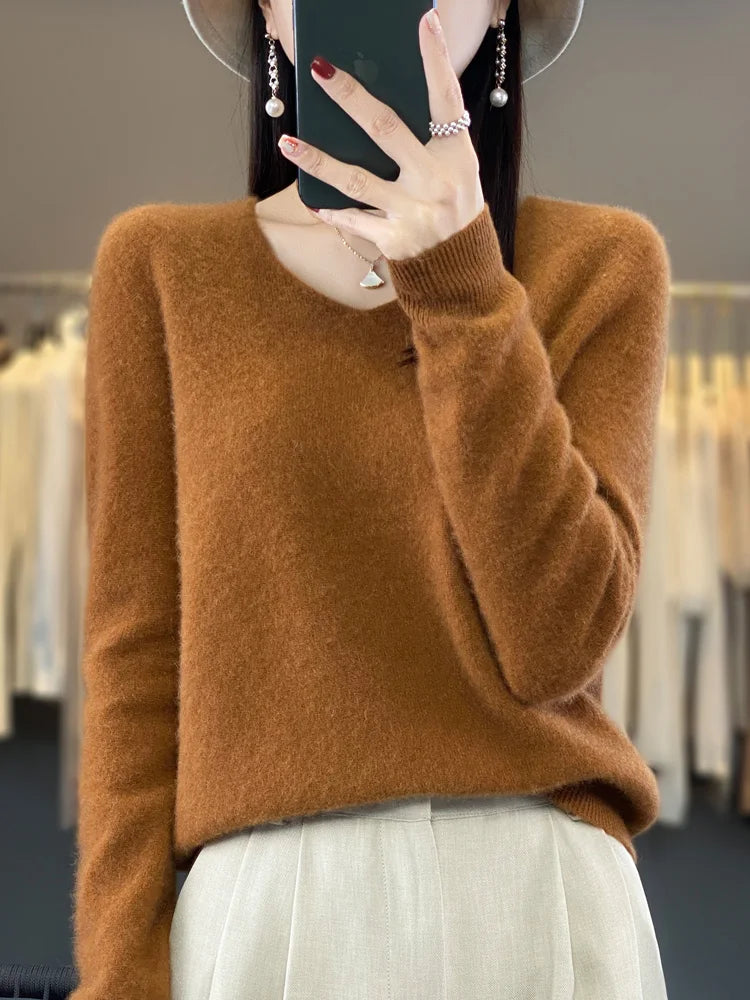 Kvinders Pullover V-Hals Merino Uld 12