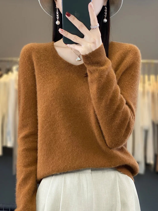 Kvinders Pullover V-Hals Merino Uld 12