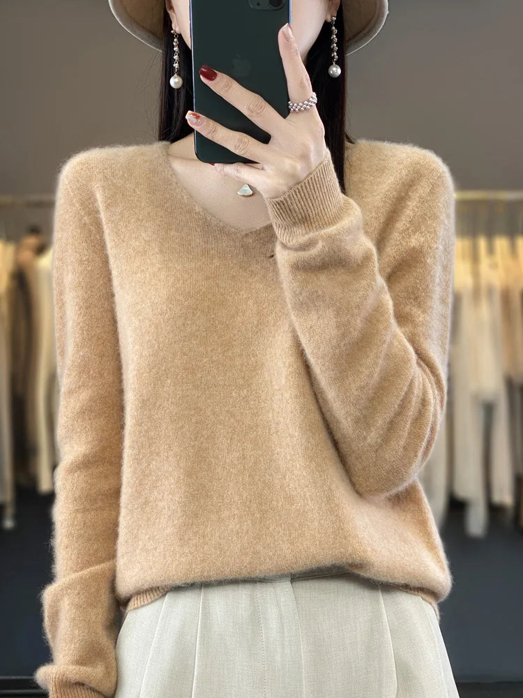 Kvinders Pullover V-Hals Merino Uld 14