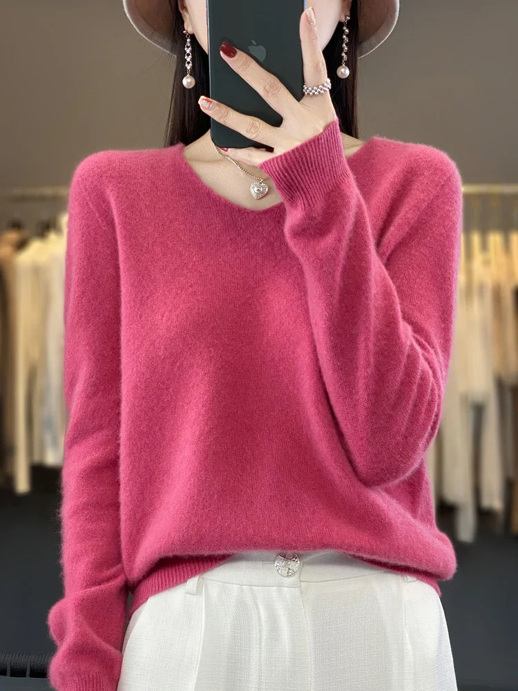 Kvinders Pullover V-Hals Merino Uld 17