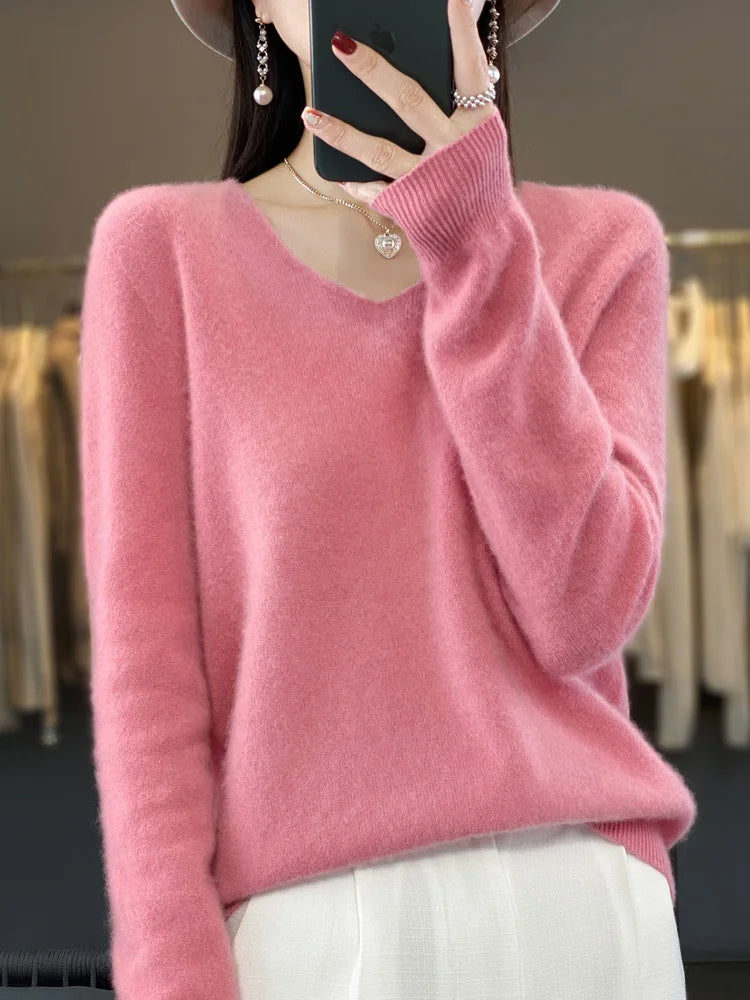 Kvinders Pullover V-Hals Merino Uld 20