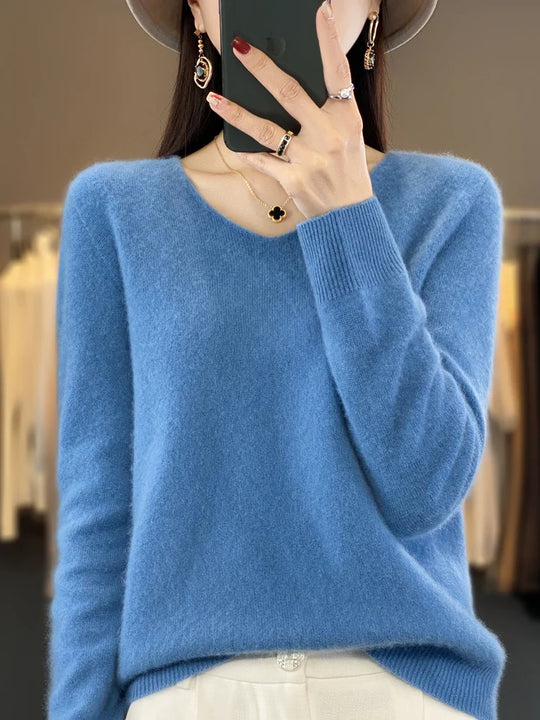 Kvinders Pullover V-Hals Merino Uld 3
