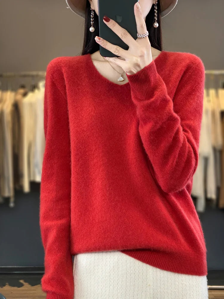 Kvinders Pullover V-Hals Merino Uld 4