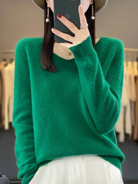 Kvinders Pullover V-Hals Merino Uld 5