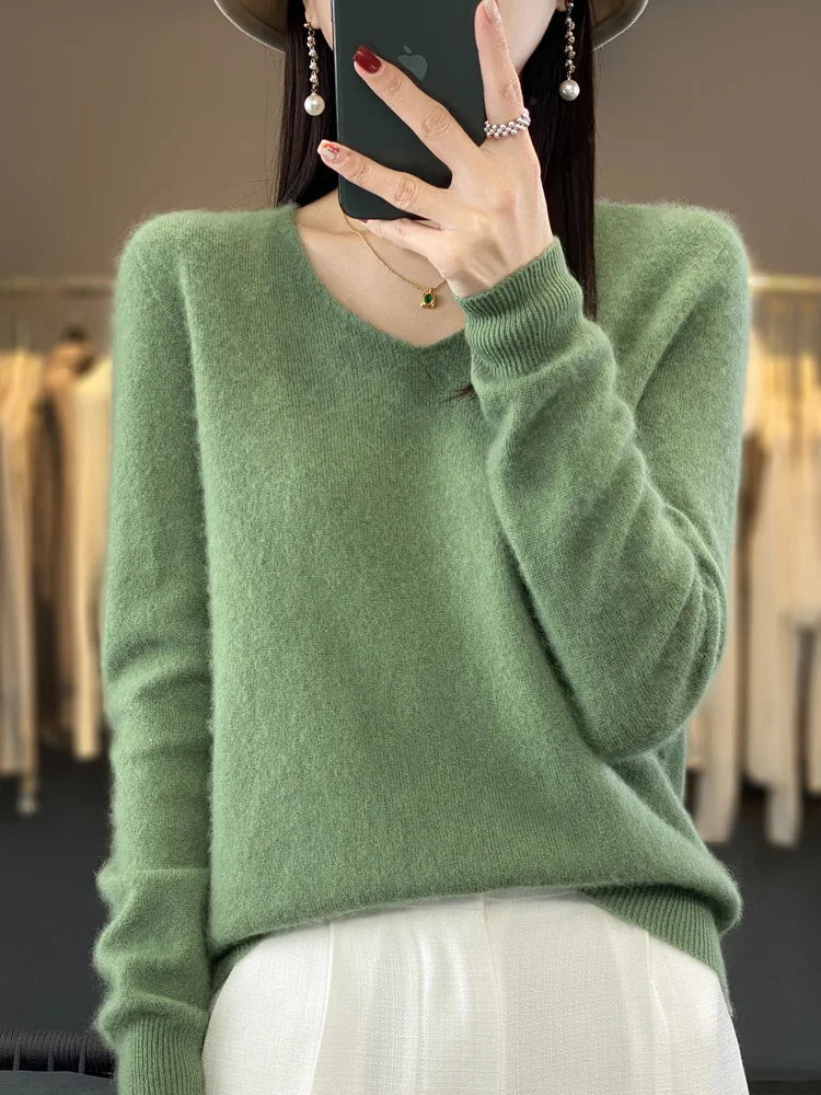 Kvinders Pullover V-Hals Merino Uld 6