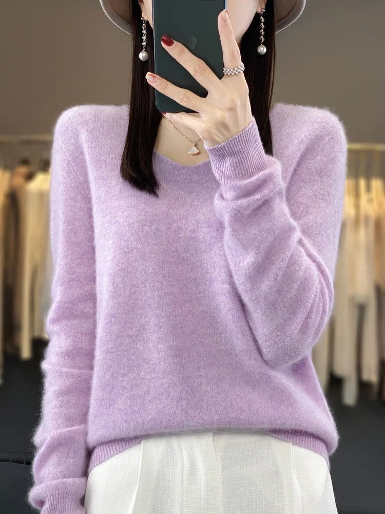 Kvinders Pullover V-Hals Merino Uld 7