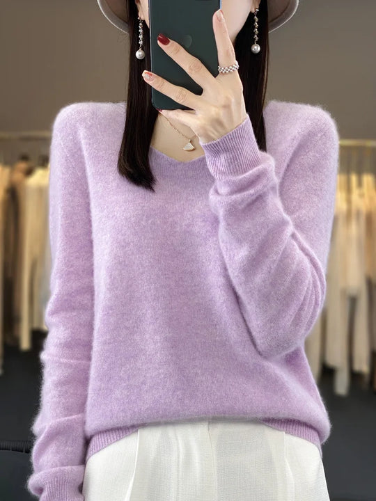 Kvinders Pullover V-Hals Merino Uld 7