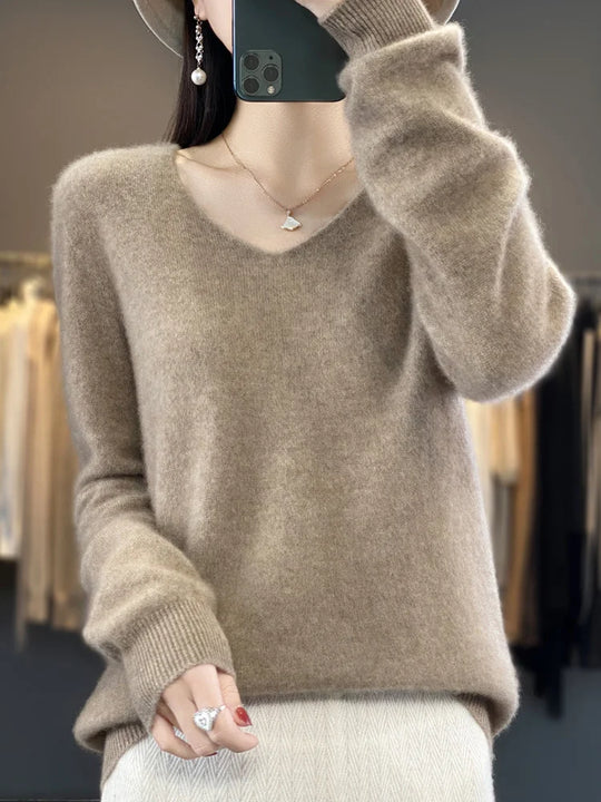 Kvinders Pullover V-Hals Merino Uld 9