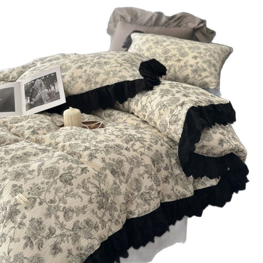 Kvinders Quiltet Sengetøjssæt Vintage Blomstermønster med Flæsekant 5