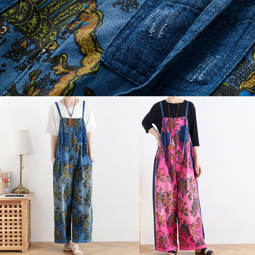 Kvinders Retro Etnisk Stil Denim Overalls 4