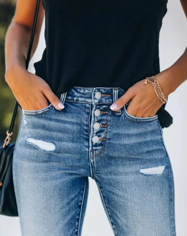 Kvinders Rippede Jeans Slim Fit 4