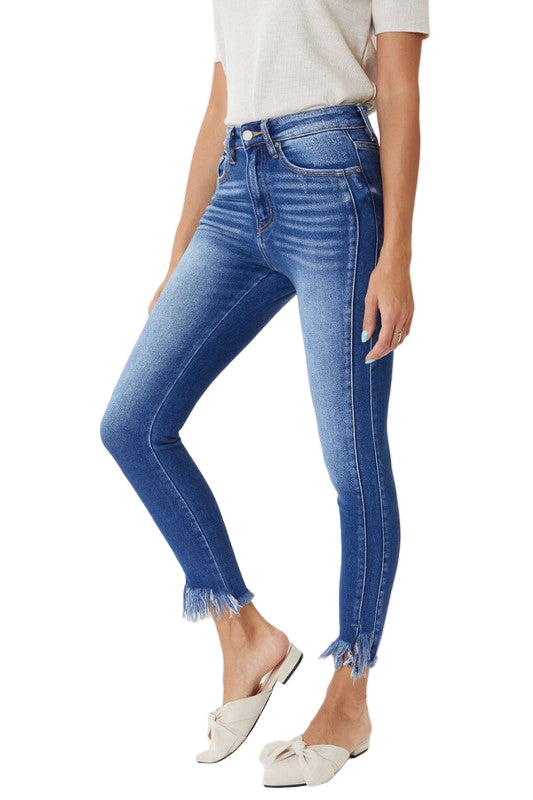 Kvinders Skinny Jeans med Høj Talje og Kantdetaljer 0