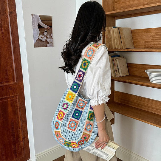 Kvinders Sling Taske Patchwork Hæklet Design 0