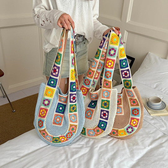 Kvinders Sling Taske Patchwork Hæklet Design 3
