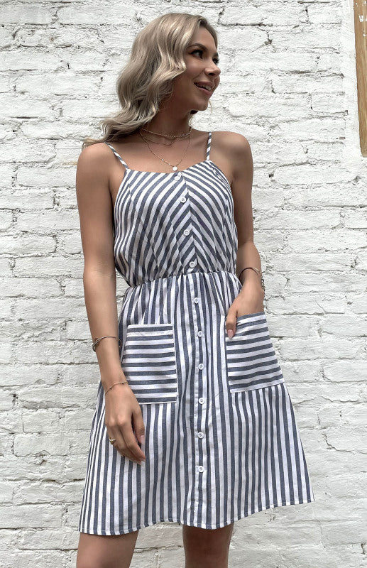 Kvinders Slip Dress Grå Stribet Linned 1