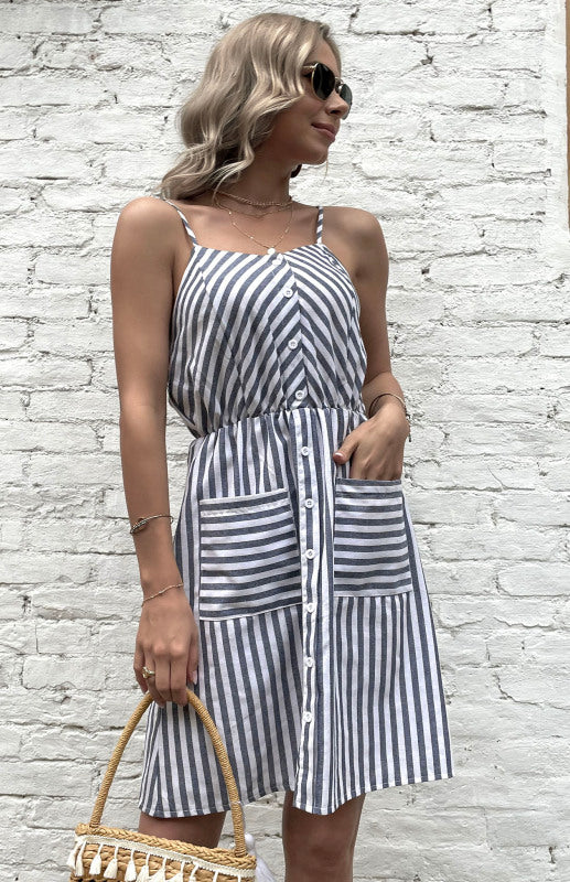 Kvinders Slip Dress Grå Stribet Linned 2
