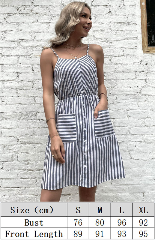 Kvinders Slip Dress Grå Stribet Linned 5