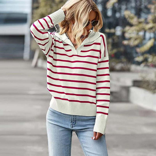 Kvinders Strik Sweater Med Striber 7