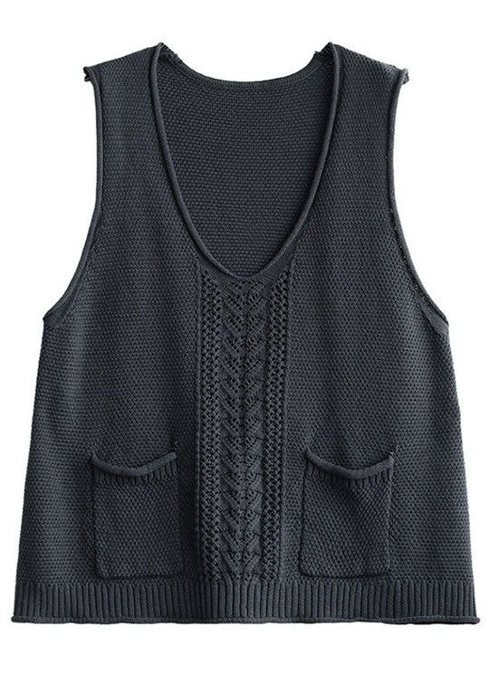 Kvinders Strik Vest med V-hals og Hule Lommer 4