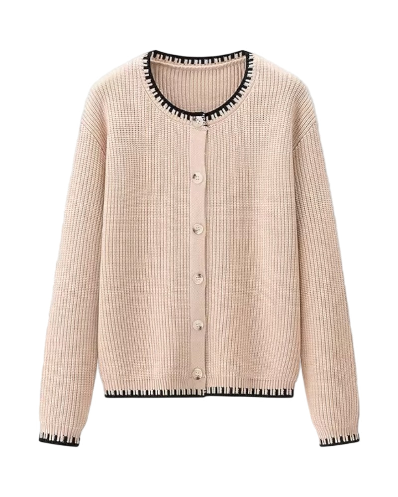 Kvinders Strikket Cardigan Rund Hals 0