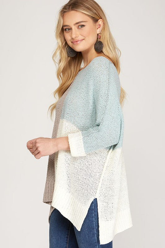 Kvinders Strikket Pullover i Gennemsigtig Farveblok 1