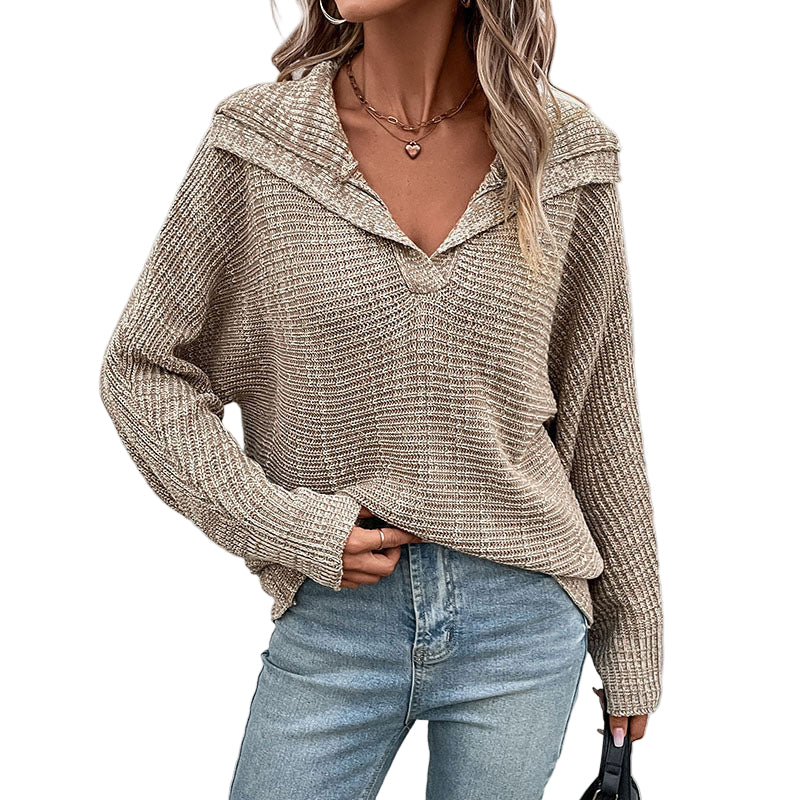 Kvinders Strikket Sweater med Krave 0
