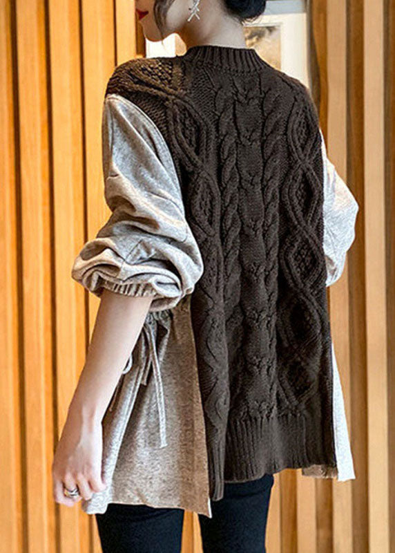 Kvinders Strikket Sweater med Patchwork Lommer 3