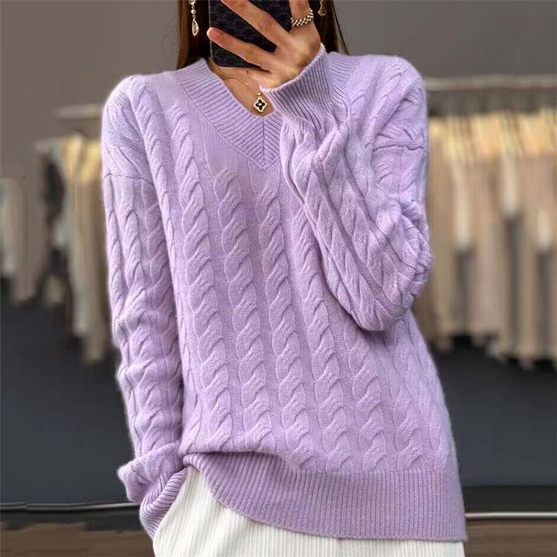 Kvinders Strikket V-hals Sweater 2