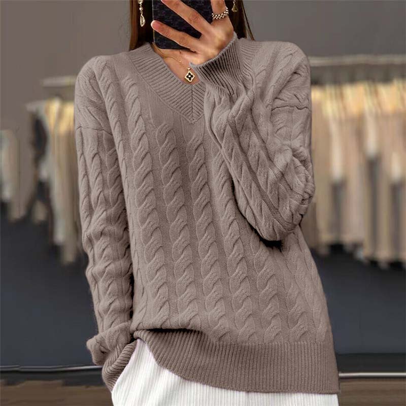 Kvinders Strikket V-hals Sweater 4