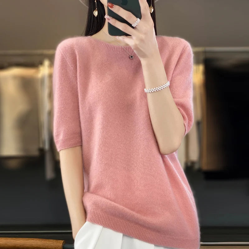 Kvinders T-shirt Pullover Rund Hals 100% Merino Uld 4
