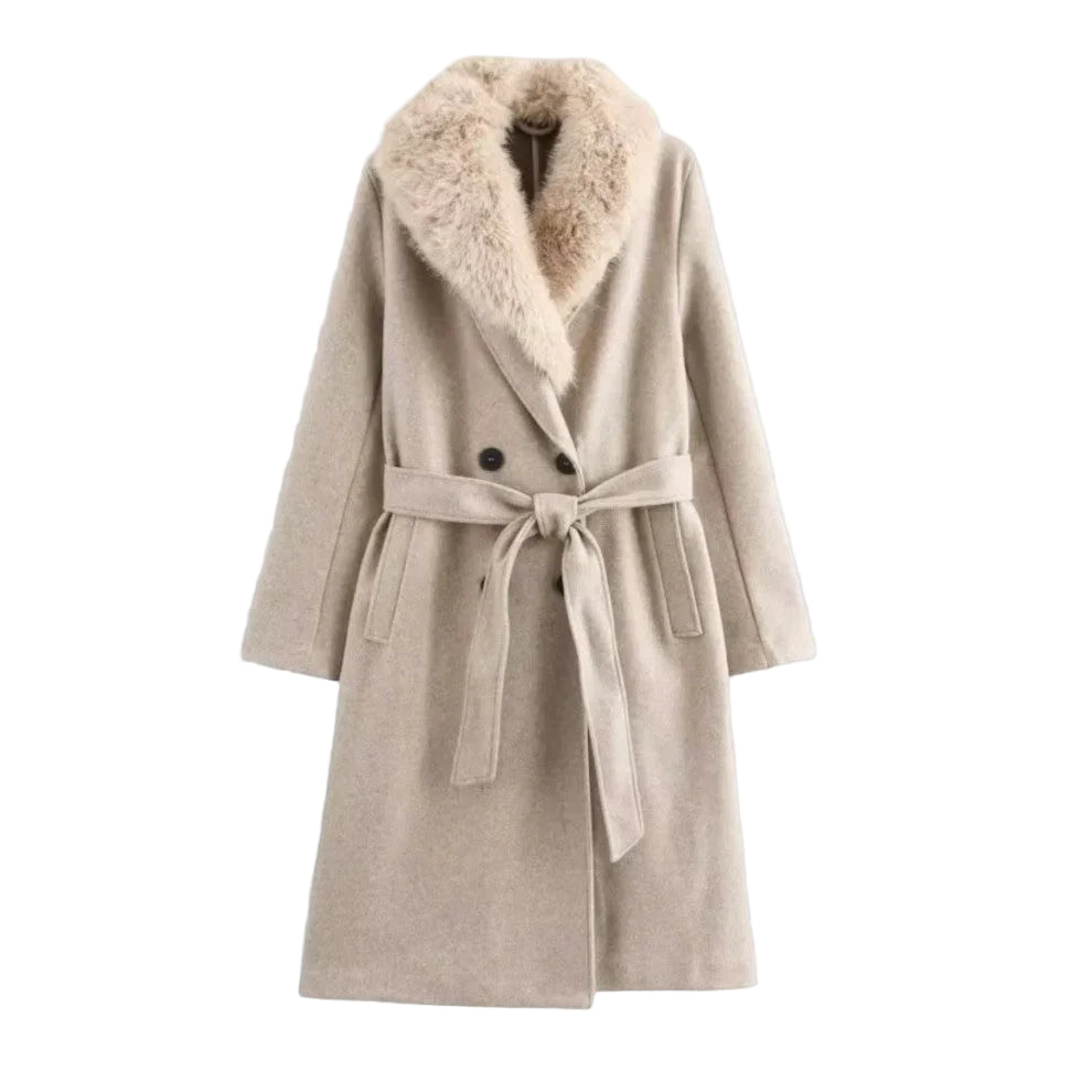Kvinders Trenchcoat med Pelskant 0