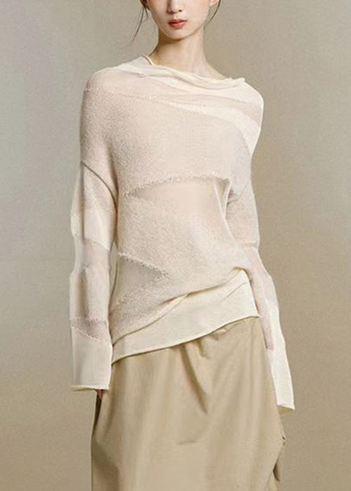 Kvinders Turtleneck Strik Top med Tulle Patchwork 2
