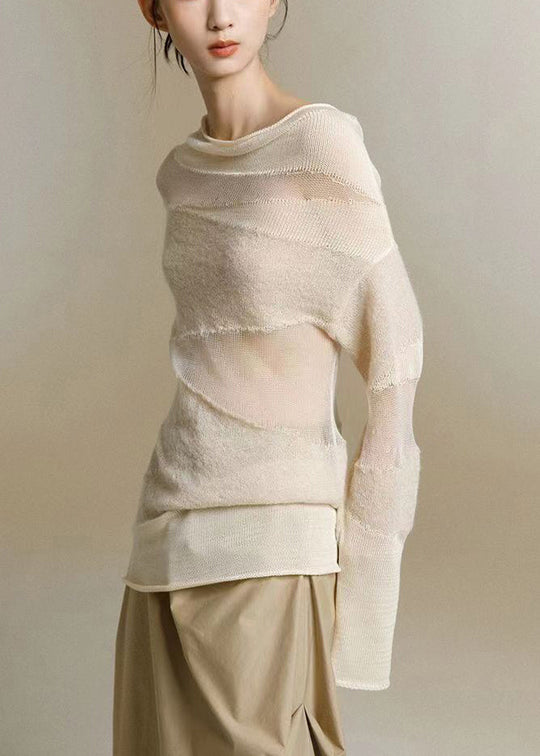 Kvinders Turtleneck Strik Top med Tulle Patchwork 3