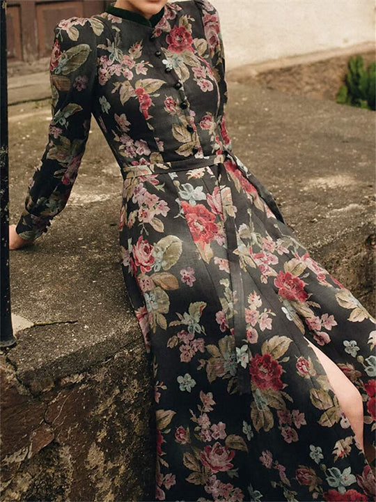 Kvinders Vintage Dirndl Kjole med Blomstermønster 1