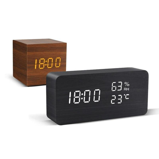 LED Vækkeur i Træ med Digital Display og Snooze-Funktion 2