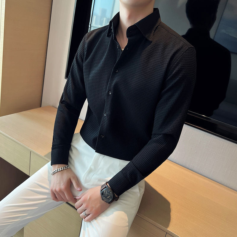 Mænds Button-Up Skjorte Struktureret Stil 4