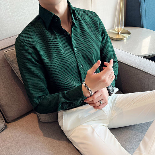 Mænds Button-Up Skjorte Struktureret Stil 5