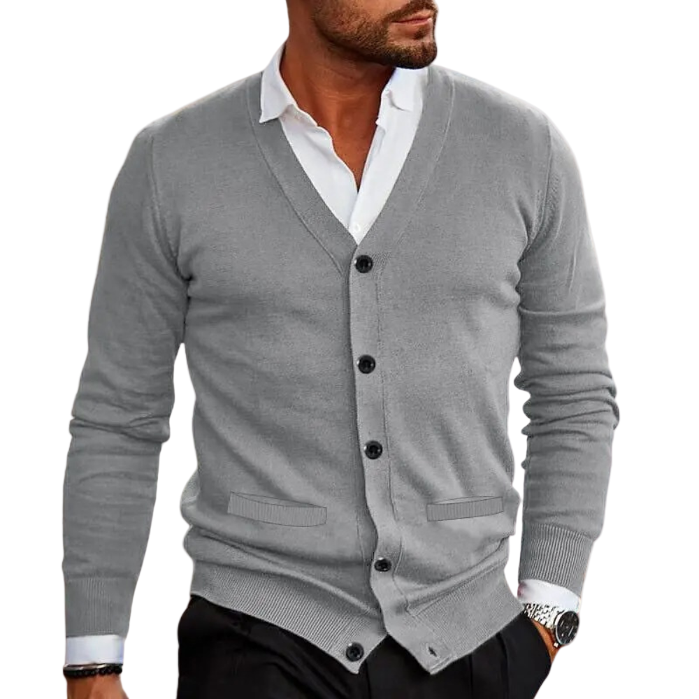 Mænds Cardigan med V-hals og Knapper 0